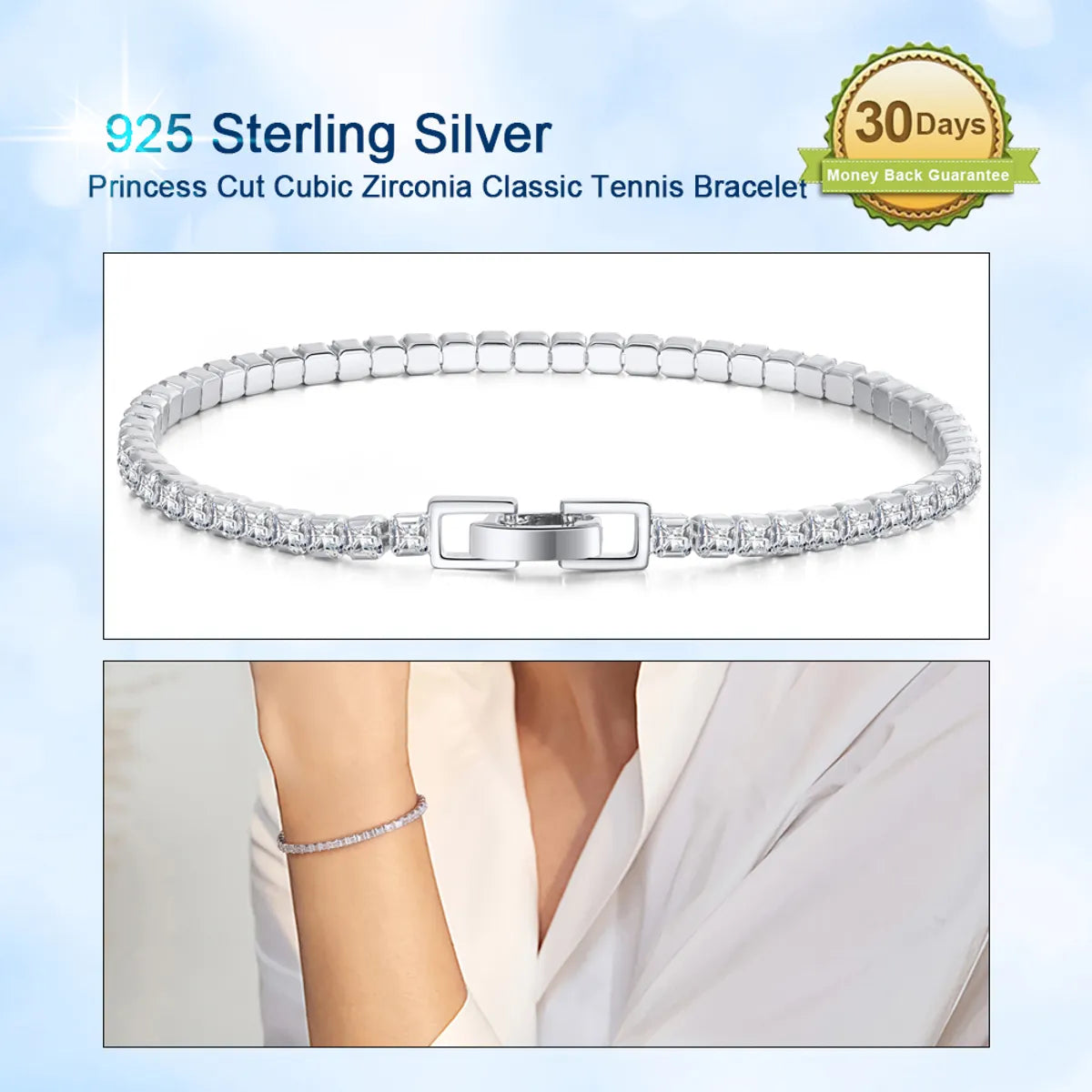 Simple Style Classic Style Shiny Square Solid Color Sterling Silver Plating Inlay Zircon White Gold Plated Bracelets