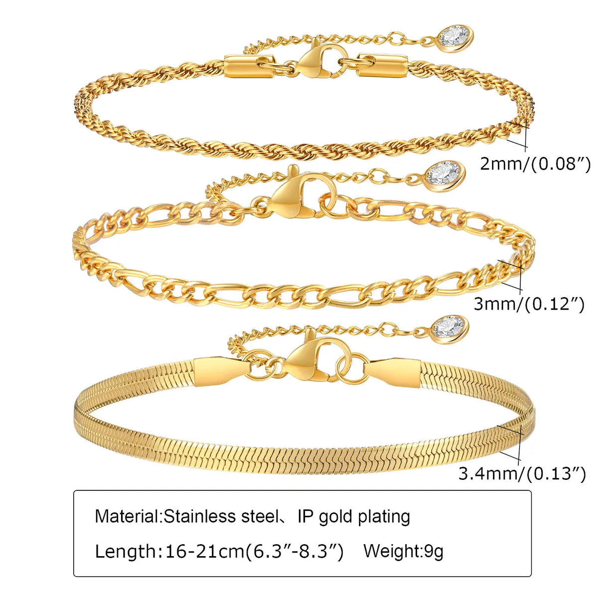 Simple Style Classic Style Solid Color 201 Stainless Steel Zircon 18K Gold Plated Men'S Bracelets