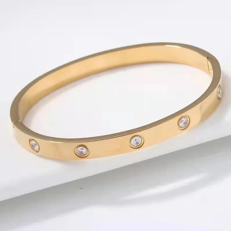 Simple Style Classic Style Solid Color 304 Stainless Steel Rhinestones Bangle In Bulk