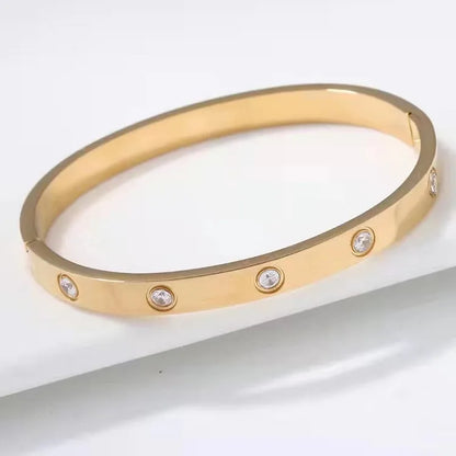 Simple Style Classic Style Solid Color 304 Stainless Steel Rhinestones Bangle In Bulk