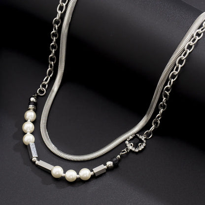 Simple Style Classic Style Solid Color Imitation Pearl Alloy Beaded Men'S Layered Necklaces