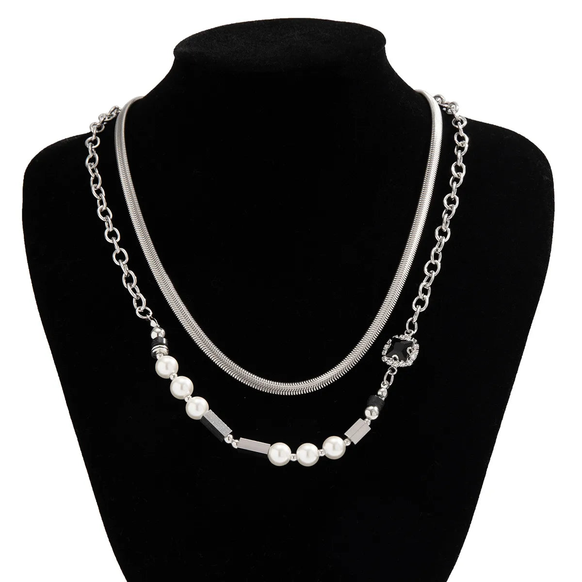 Simple Style Classic Style Solid Color Imitation Pearl Alloy Beaded Men'S Layered Necklaces