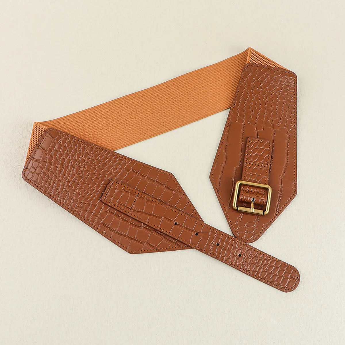 Simple Style Classic Style Solid Color Pu Leather Elastic Band Belt Buckle Women'S Leather Belts