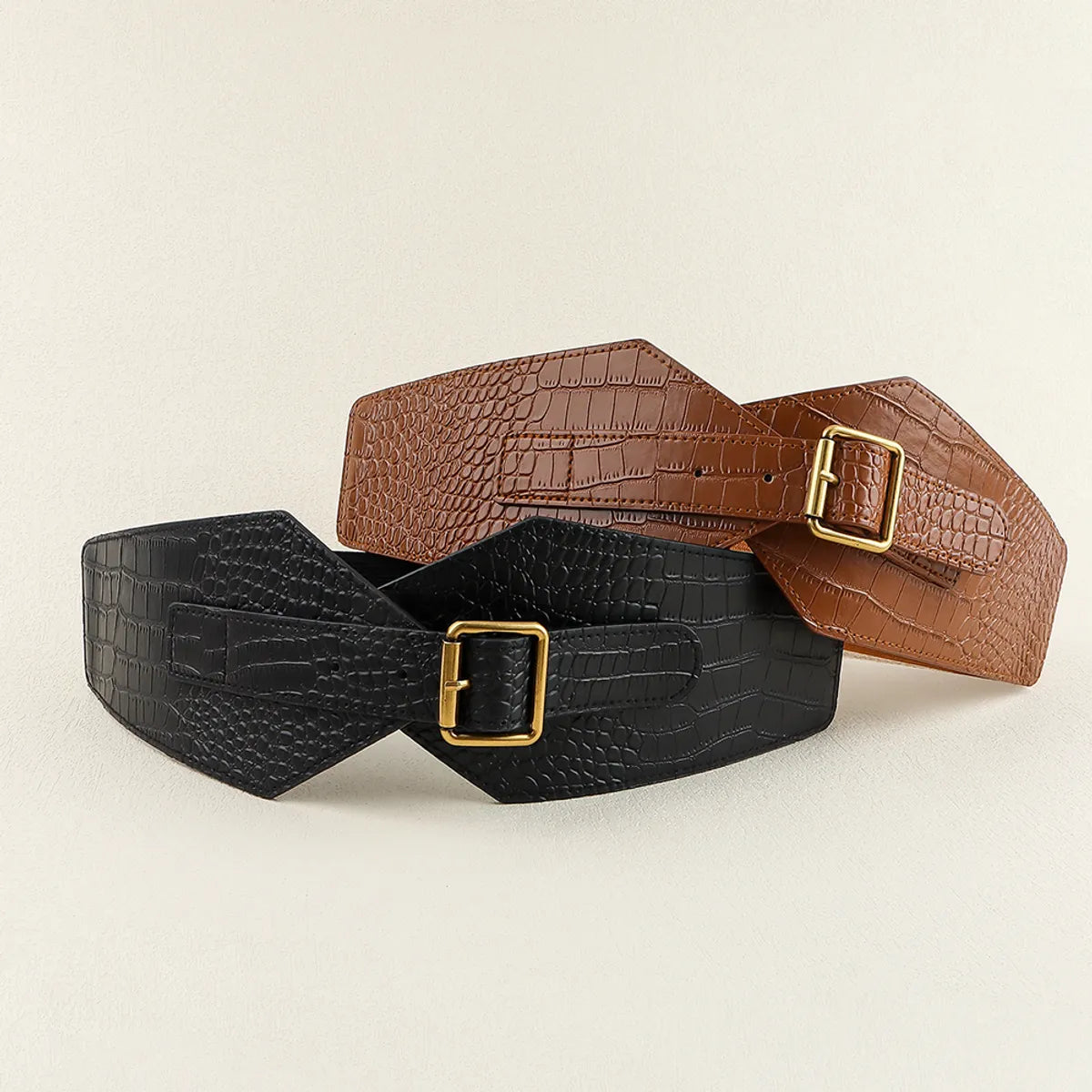 Simple Style Classic Style Solid Color Pu Leather Elastic Band Belt Buckle Women'S Leather Belts