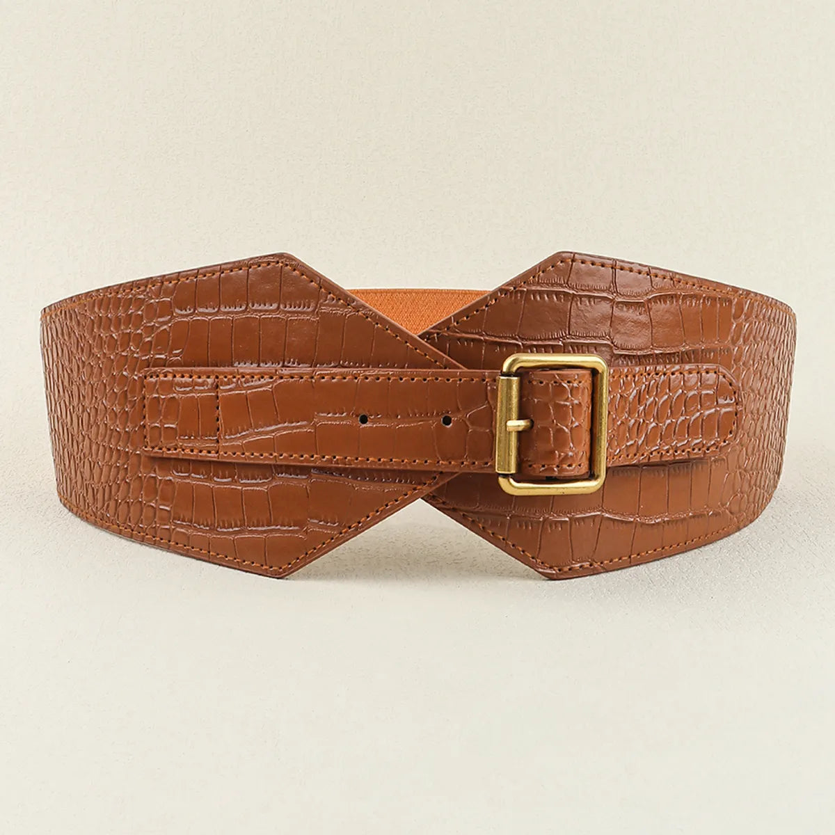 Simple Style Classic Style Solid Color Pu Leather Elastic Band Belt Buckle Women'S Leather Belts