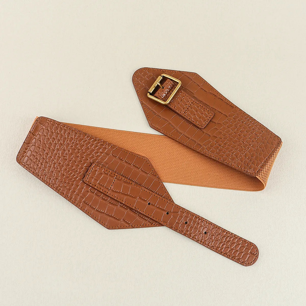 Simple Style Classic Style Solid Color Pu Leather Elastic Band Belt Buckle Women'S Leather Belts