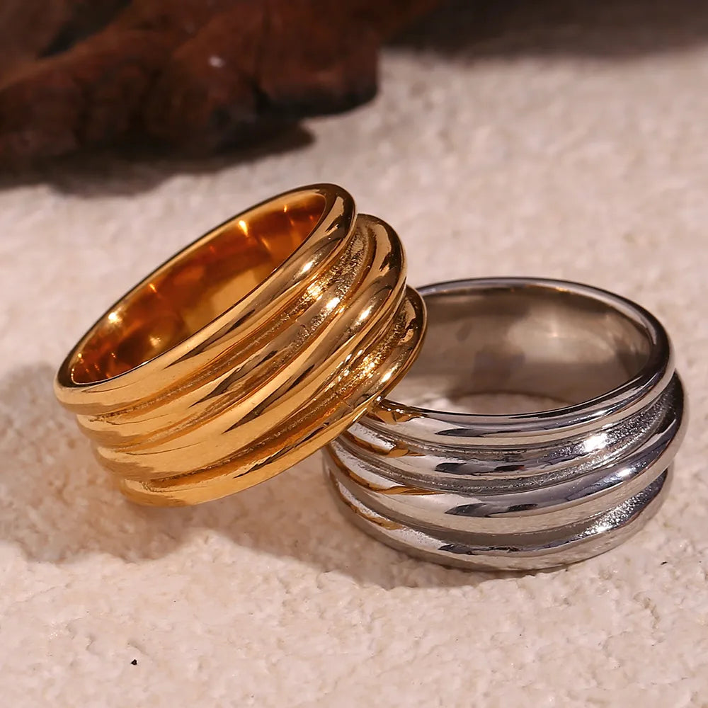 Wholesale Jewelry Simple Style Classic Style Solid Color 304 Stainless Steel 18K Gold Plated Plating Rings