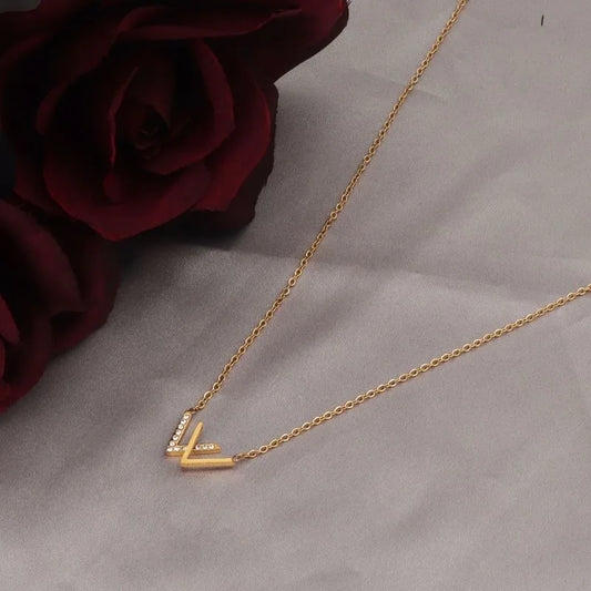 Simple Style Classic Style Solid Color Stainless Steel Plating Inlay Rhinestones 18k Gold Plated Pendant Necklace