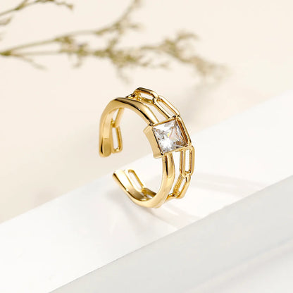 304 Stainless Steel 14K Gold Plated Simple Style Classic Style Plating Inlay Solid Color Zircon Rings