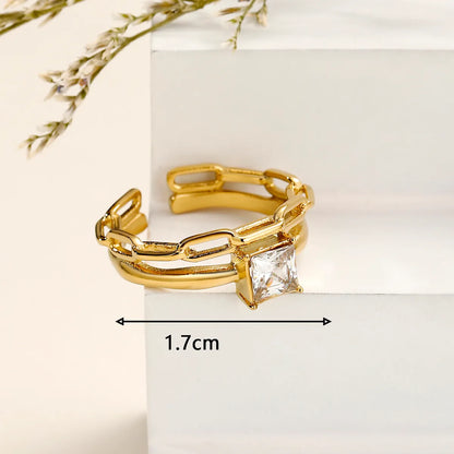 304 Stainless Steel 14K Gold Plated Simple Style Classic Style Plating Inlay Solid Color Zircon Rings