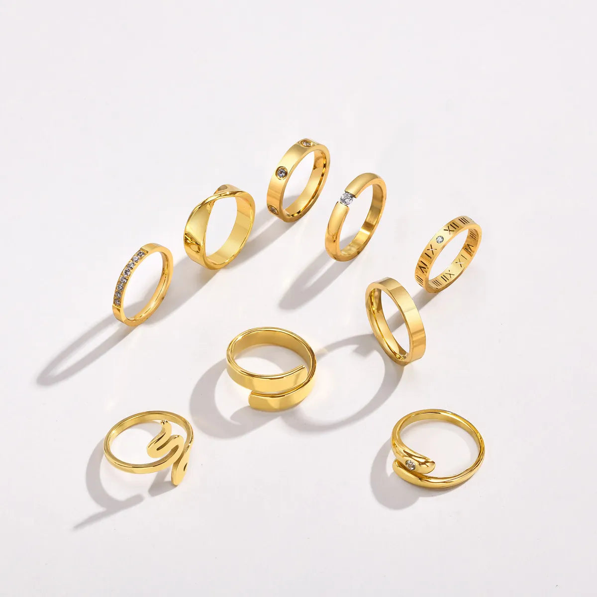 Wholesale Jewelry Simple Style Classic Style Solid Color 304 Stainless Steel Zircon Gold Plated Plating Inlay Rings