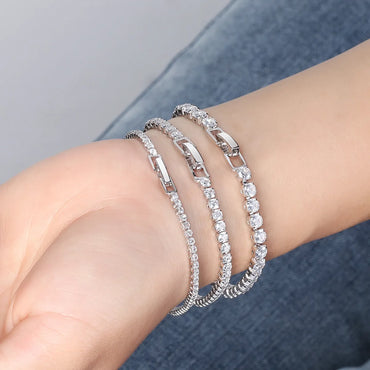 Simple Style Classic Style Solid Color Sterling Silver Plating Inlay Chain Zircon White Gold Plated Rhodium Plated Silver Plated Tennis Bracelet