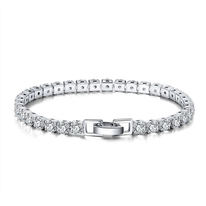 Simple Style Classic Style Solid Color Sterling Silver Plating Inlay Chain Zircon White Gold Plated Rhodium Plated Silver Plated Tennis Bracelet