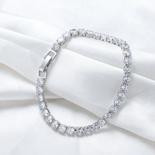 Simple Style Classic Style Solid Color Sterling Silver Plating Inlay Chain Zircon White Gold Plated Rhodium Plated Silver Plated Tennis Bracelet