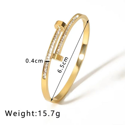 Simple Style Classic Style Solid Color Titanium Steel 18K Gold Plated Zircon Bangle In Bulk