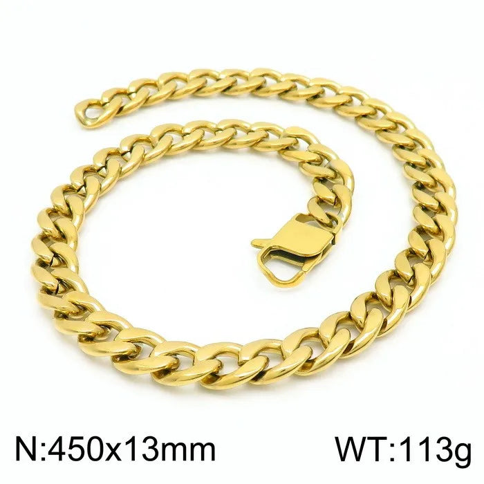 Simple Style Classic Style Solid Color Titanium Steel Chain 18K Gold Plated Men'S Necklace