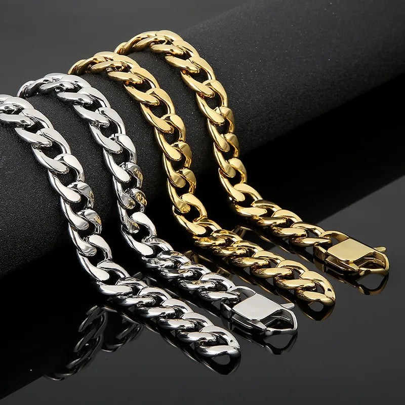 Simple Style Classic Style Solid Color Titanium Steel Chain 18K Gold Plated Men'S Necklace