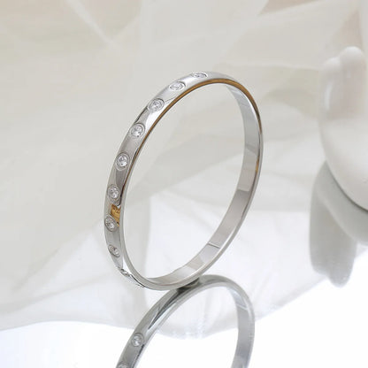 Simple Style Classic Style Solid Color Titanium Steel Inlay Rhinestones Bangle