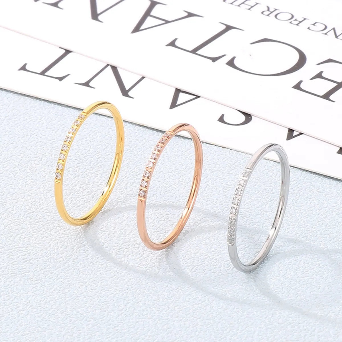 Wholesale Jewelry Simple Style Classic Style Solid Color Titanium Steel Zircon 18K Gold Plated Inlay Rings