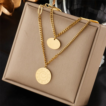 Simple Style Classic Style Solid Color Titanium Steel Layered Plating 18k Gold Plated Layered Necklaces