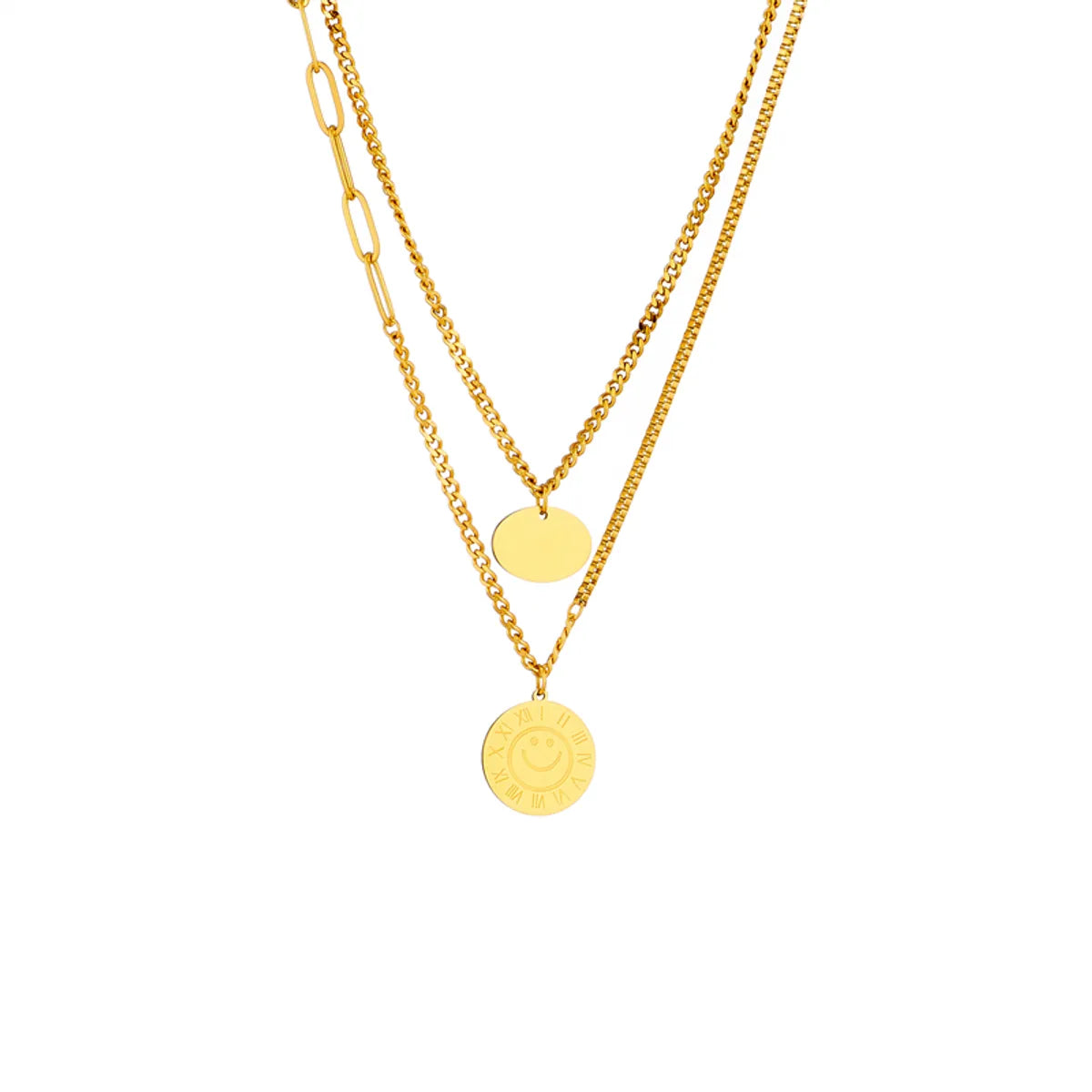 Simple Style Classic Style Solid Color Titanium Steel Layered Plating 18k Gold Plated Layered Necklaces