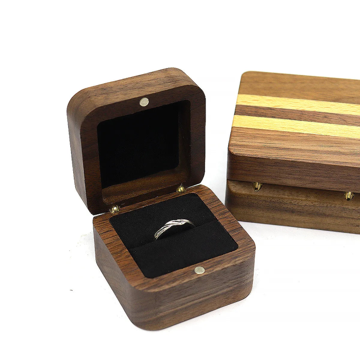 Simple Style Classic Style Solid Color Wood Jewelry Boxes