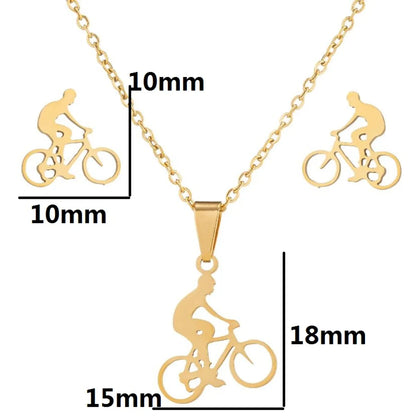 Simple Style Classic Style Sports Bicycle Stainless Steel Plating 18k Gold Plated Earrings Necklace Jewelry Set