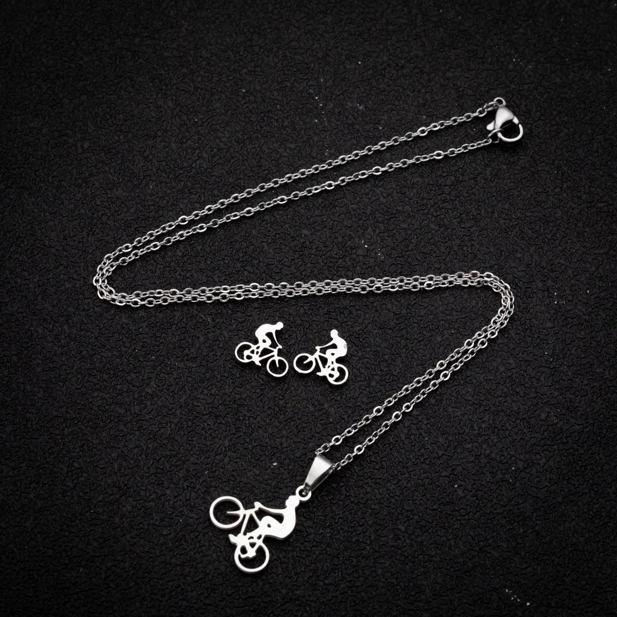 Simple Style Classic Style Sports Bicycle Stainless Steel Plating 18k Gold Plated Earrings Necklace Jewelry Set