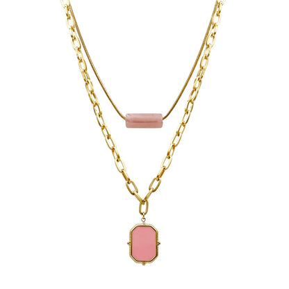 Simple Style Classic Style Square Stainless Steel Enamel Plating Natural Stone Gold Plated Necklace