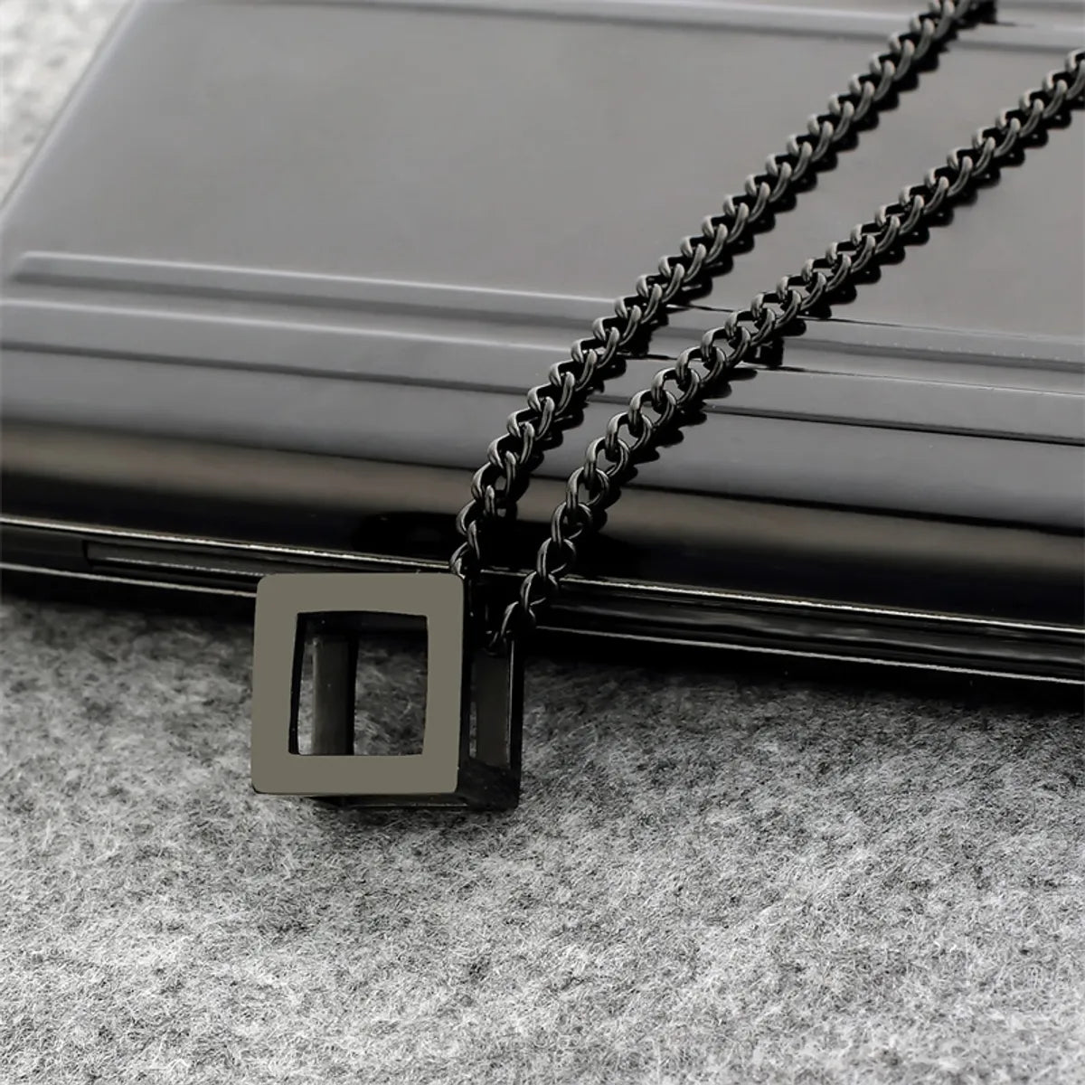 Simple Style Classic Style Square Stainless Steel Titanium Steel Polishing Hollow Out Unisex Pendant Necklace