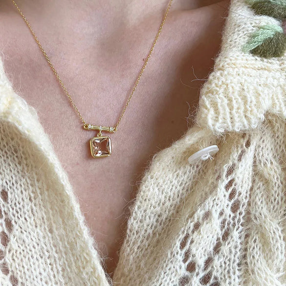 Simple Style Classic Style Square Sterling Silver Zircon Pendant Necklace In Bulk