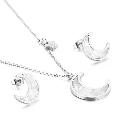 Simple Style Classic Style Star Moon Stainless Steel Titanium Steel Earrings Necklace