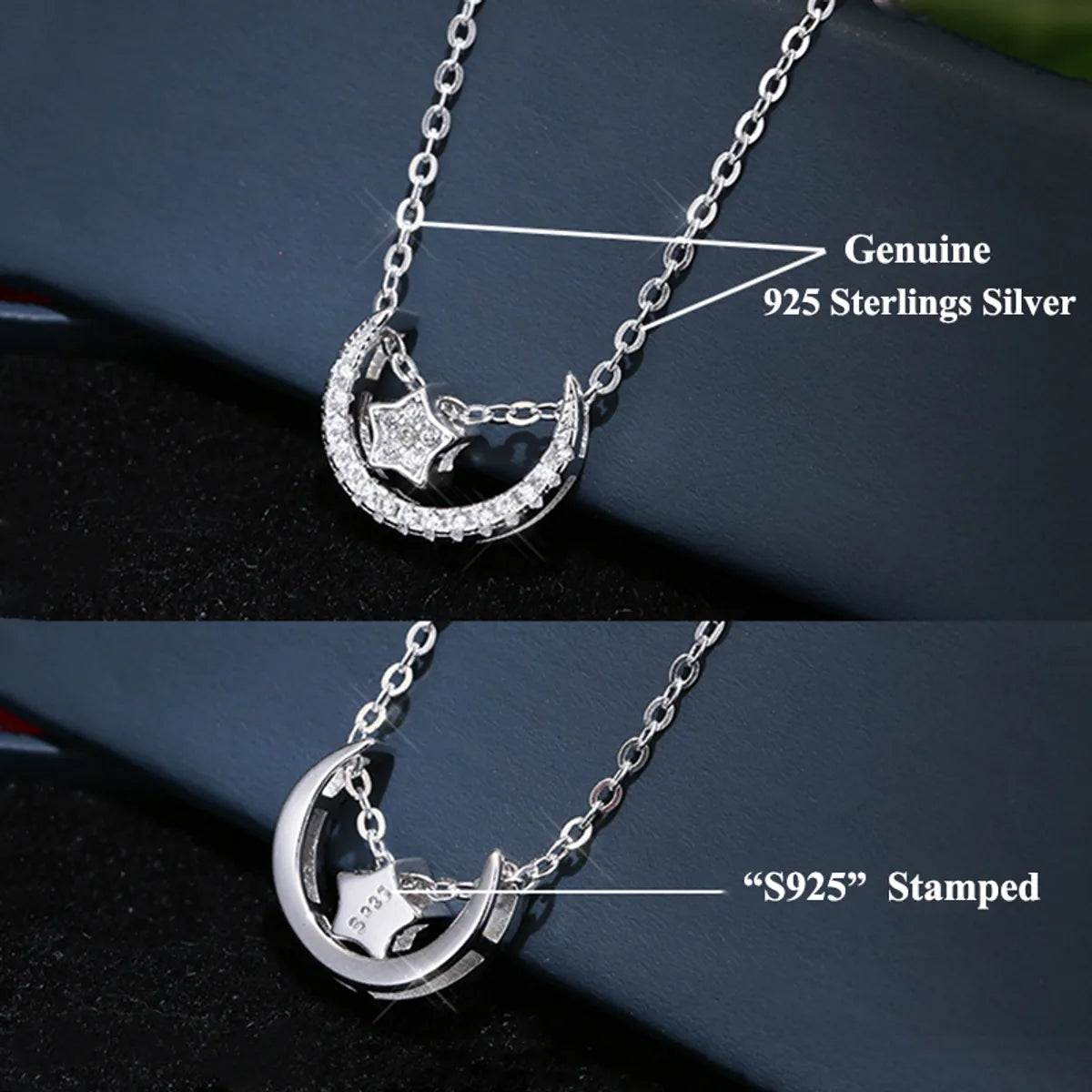 Simple Style Classic Style Star Moon Sterling Silver Polishing Plating Inlay Zircon White Gold Plated Pendant Necklace