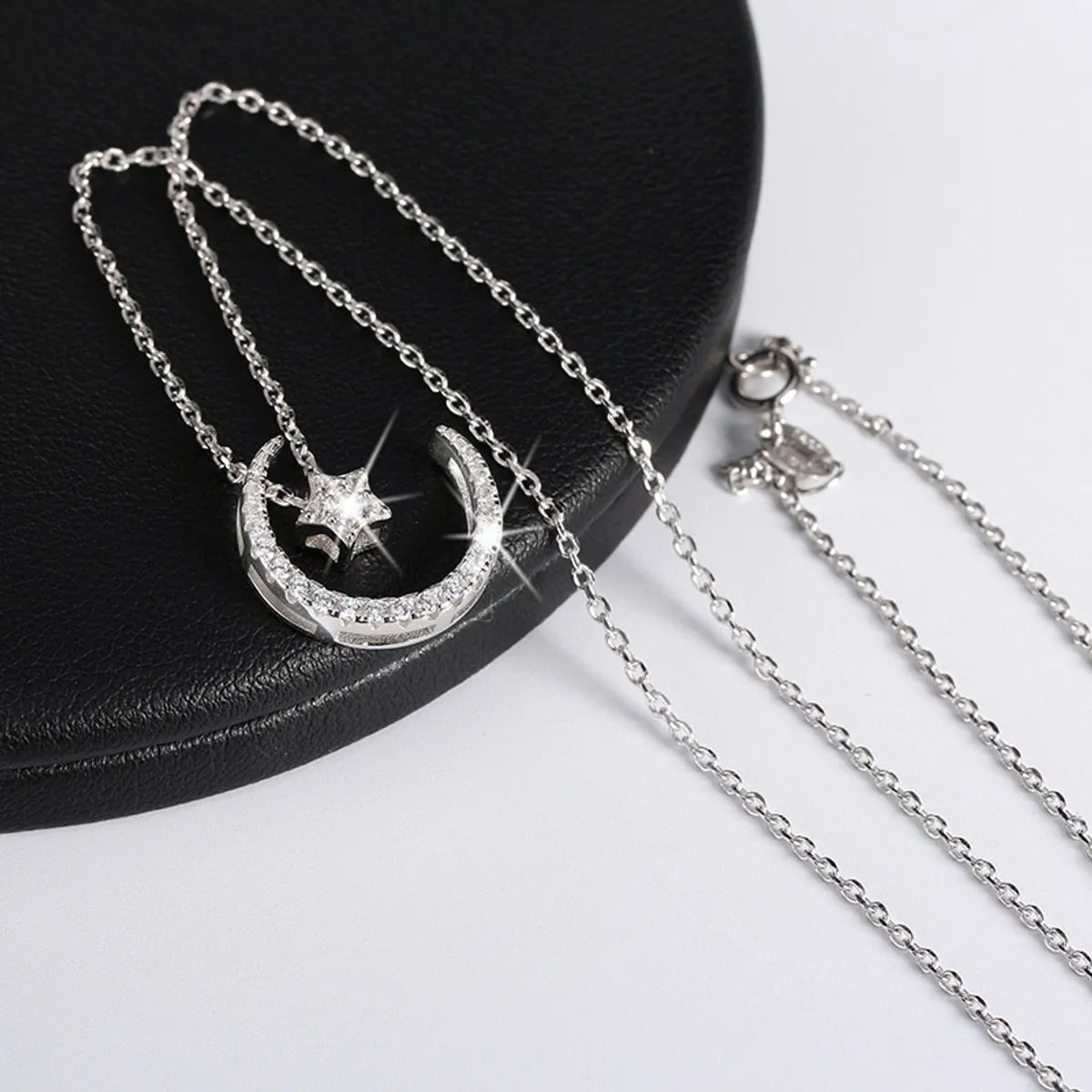 Simple Style Classic Style Star Moon Sterling Silver Polishing Plating Inlay Zircon White Gold Plated Pendant Necklace