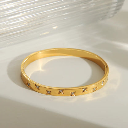 Simple Style Classic Style Star Solid Color 304 Stainless Steel 18K Gold Plated Zircon Bangle In Bulk