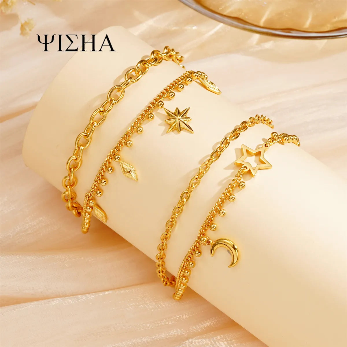 Simple Style Classic Style Star Titanium Steel Gold Plated Bracelets In Bulk