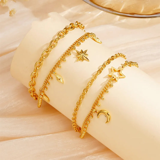 Simple Style Classic Style Star Titanium Steel Gold Plated Bracelets In Bulk