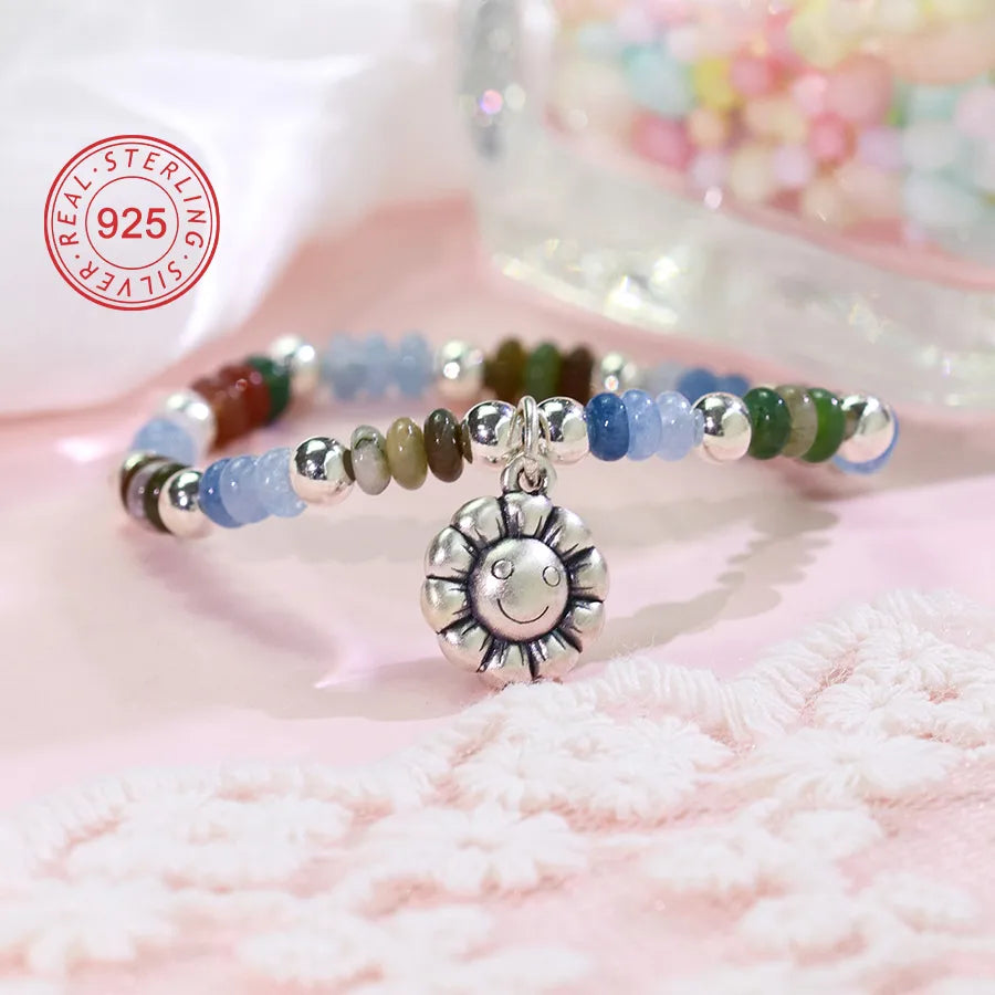 Simple Style Classic Style Sun Smiley Face Beaded Sterling Silver Wholesale Bracelets