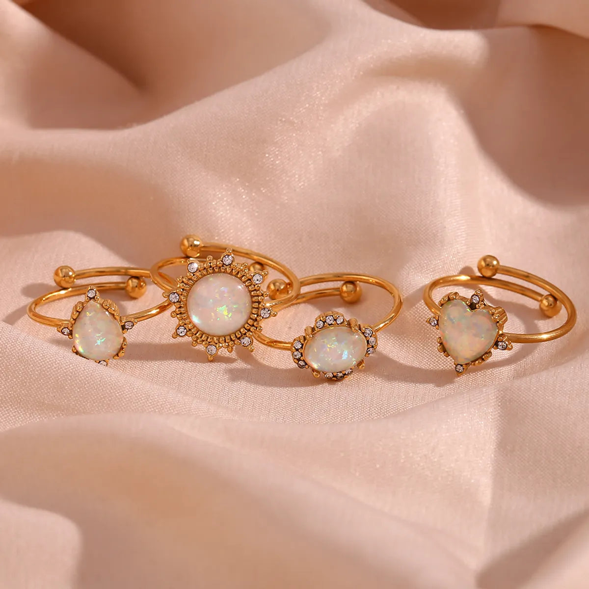 Simple Style Classic Style Sun Water Droplets Heart Shape Stainless Steel Plating Inlay Opal 18k Gold Plated Open Rings