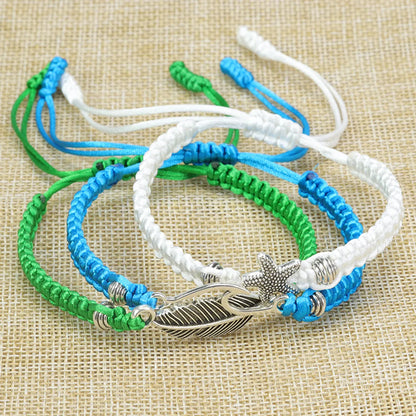 Simple Style Classic Style Sunflower Alloy Rope Shell Wholesale Drawstring Bracelets