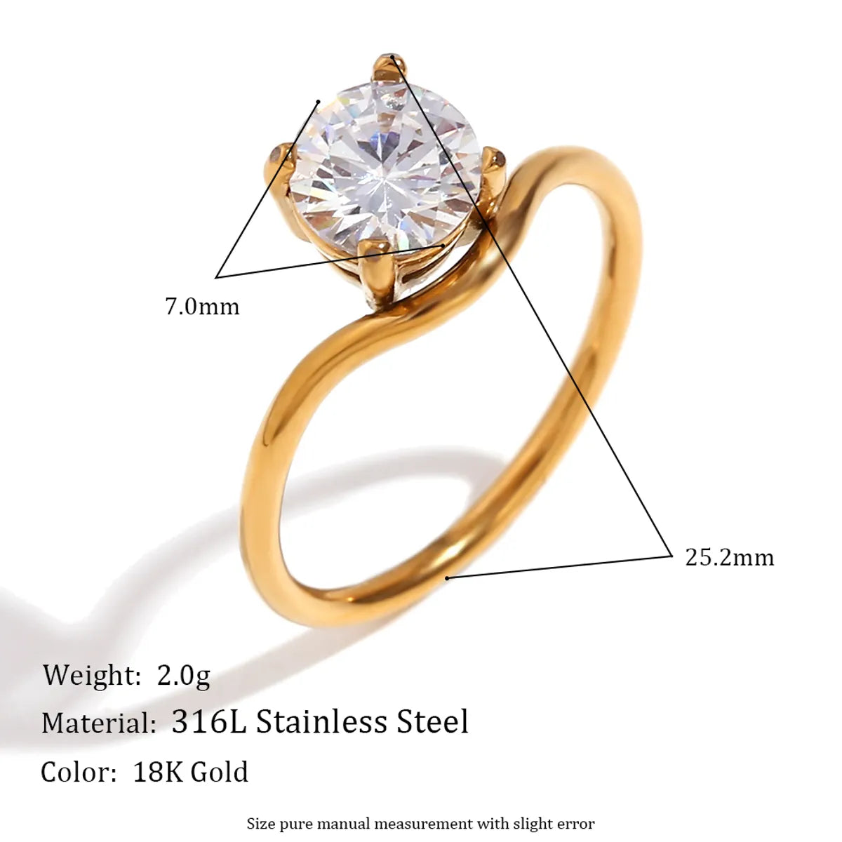 Wholesale Jewelry Simple Style Classic Style Triangle Round Water Droplets 304 Stainless Steel Zircon 18K Gold Plated Plating Inlay Rings