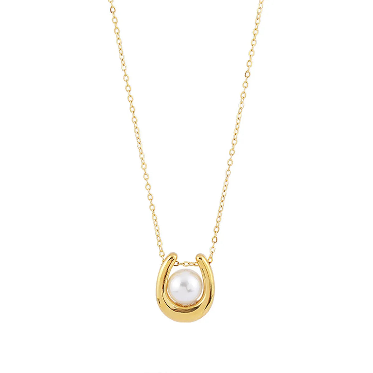 Simple Style Classic Style U Shape Imitation Pearl Titanium Steel Plating 18k Gold Plated Women's Pendant Necklace