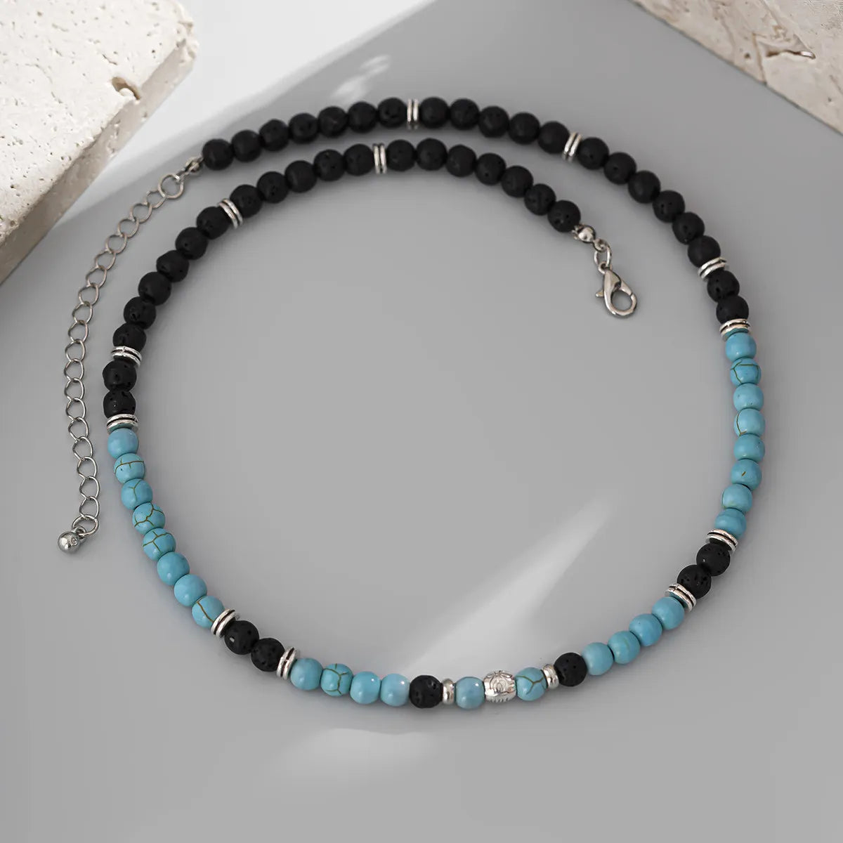 Simple Style Classic Style U Shape Lava Rock Beaded Men'S Necklace