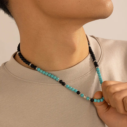 Simple Style Classic Style U Shape Lava Rock Beaded Men'S Necklace