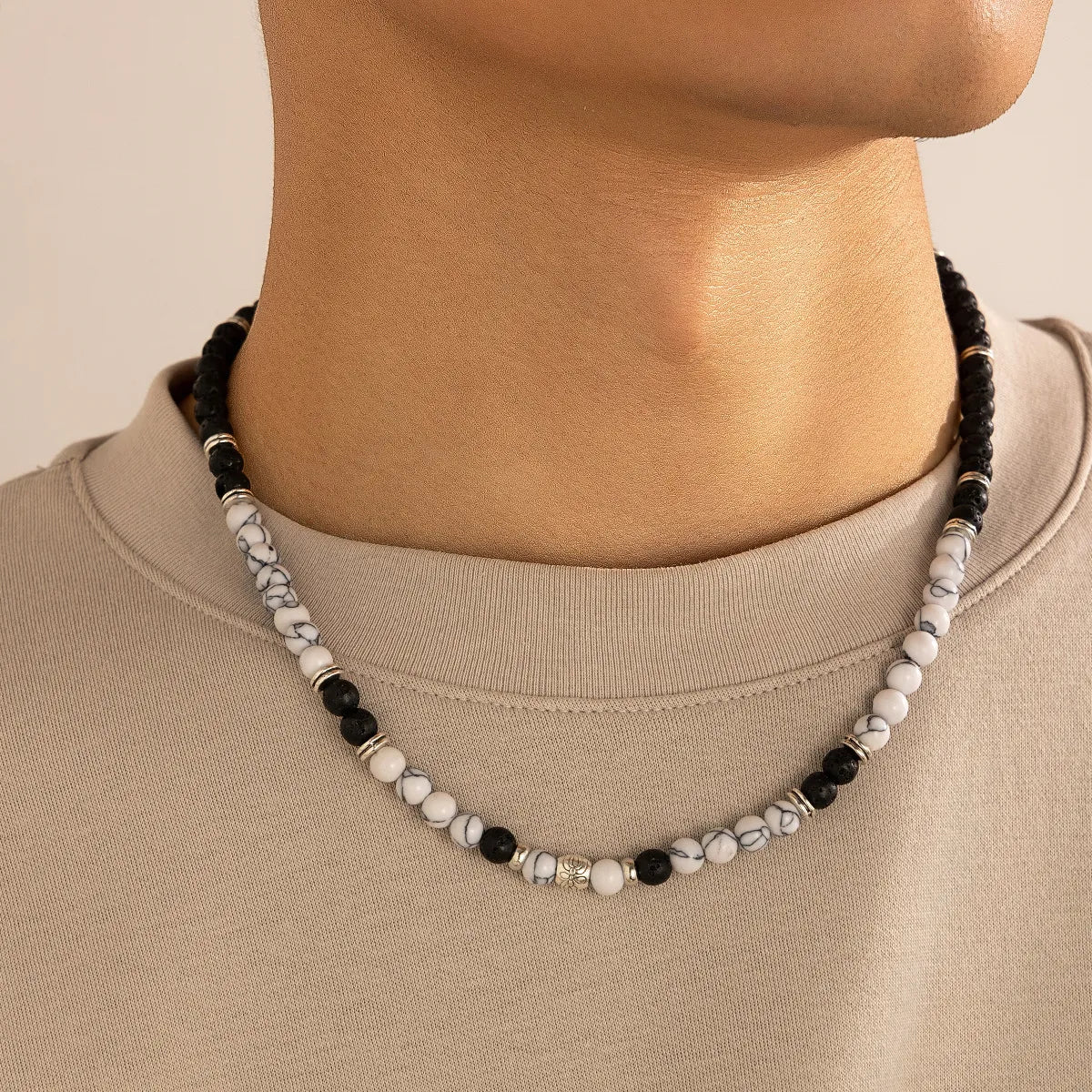 Simple Style Classic Style U Shape Lava Rock Beaded Men'S Necklace