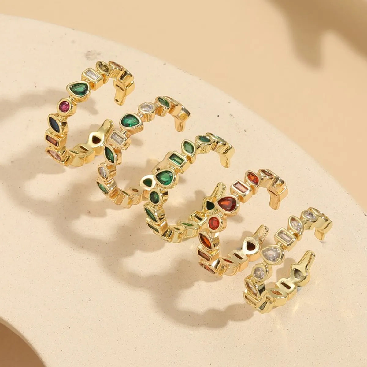 Simple Style Classic Style Water Droplets Rectangle Copper 14k Gold Plated Zircon Open Rings In Bulk