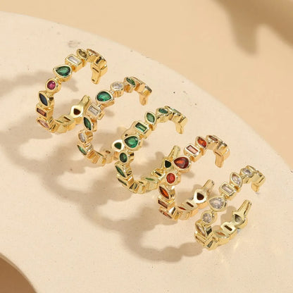 Simple Style Classic Style Water Droplets Rectangle Copper 14k Gold Plated Zircon Open Rings In Bulk