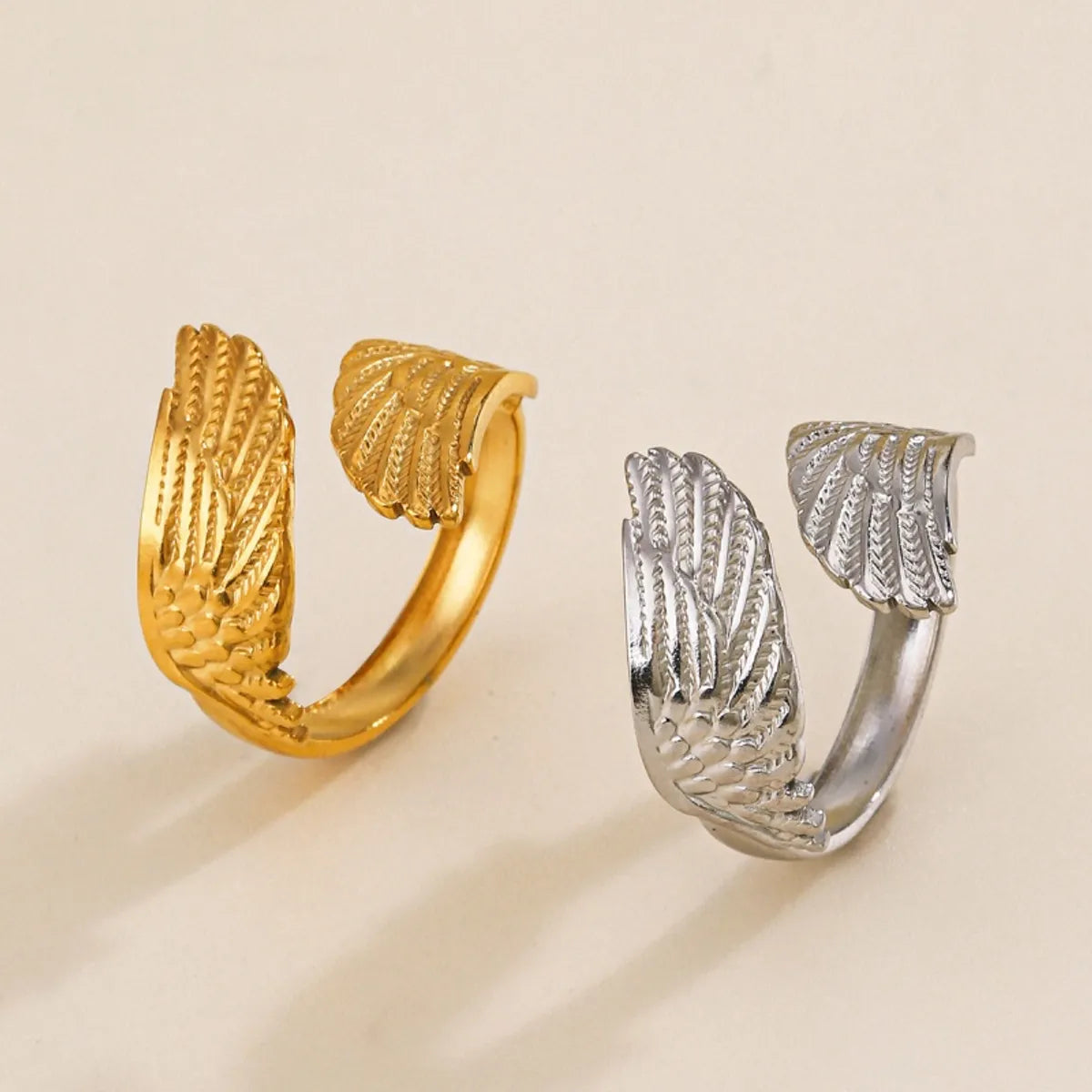 304 Stainless Steel 18K Gold Plated Simple Style Classic Style Wings Open Rings