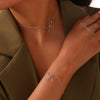 Simple Style Clavicle Chain And Bracelet Jewelry Set With Bow Necklace Titanium Steel 18K Real Gold Plated