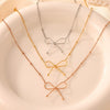 Simple Style Clavicle Chain And Bracelet Jewelry Set With Bow Necklace Titanium Steel 18K Real Gold Plated